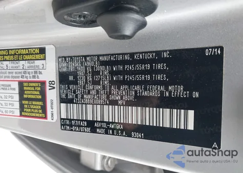 2014 Toyota Venza Le z USA, uszkodzony, nr VIN 4T3ZA3BB9EU089574
